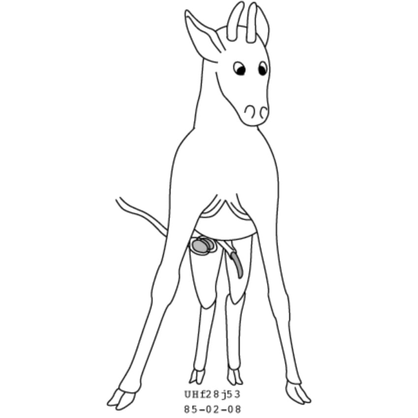 2 horns, animal genitalia, balls, castration, cloven hooves
