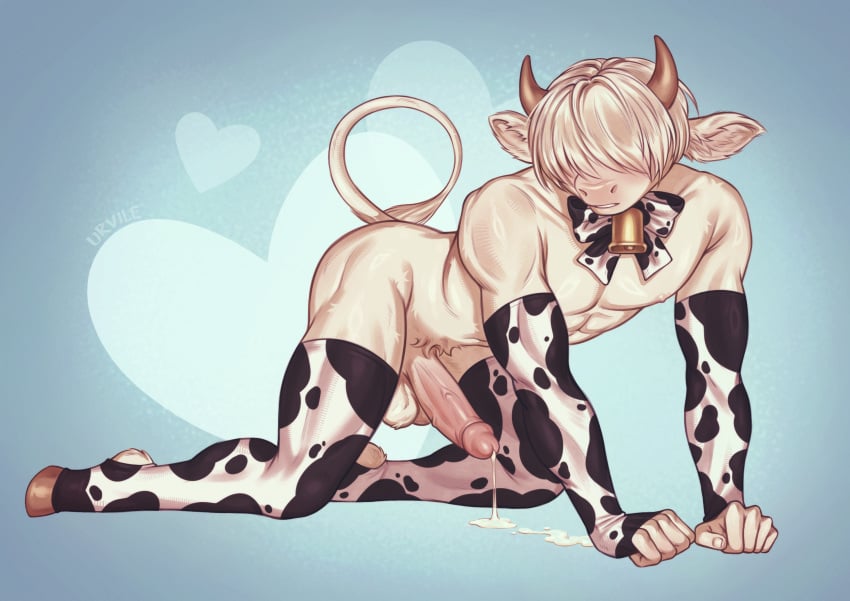 animal print, anthro, balls, bangs, bell, blush