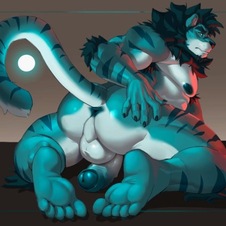 balls, beard, big butt, big penis, blue body, blue fur