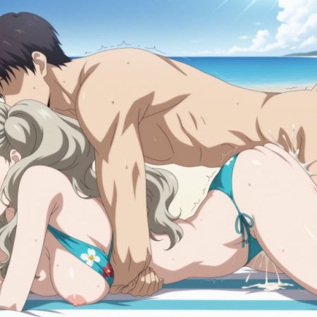 persona 5, ann takamaki, ass, beach, bikini, black hair