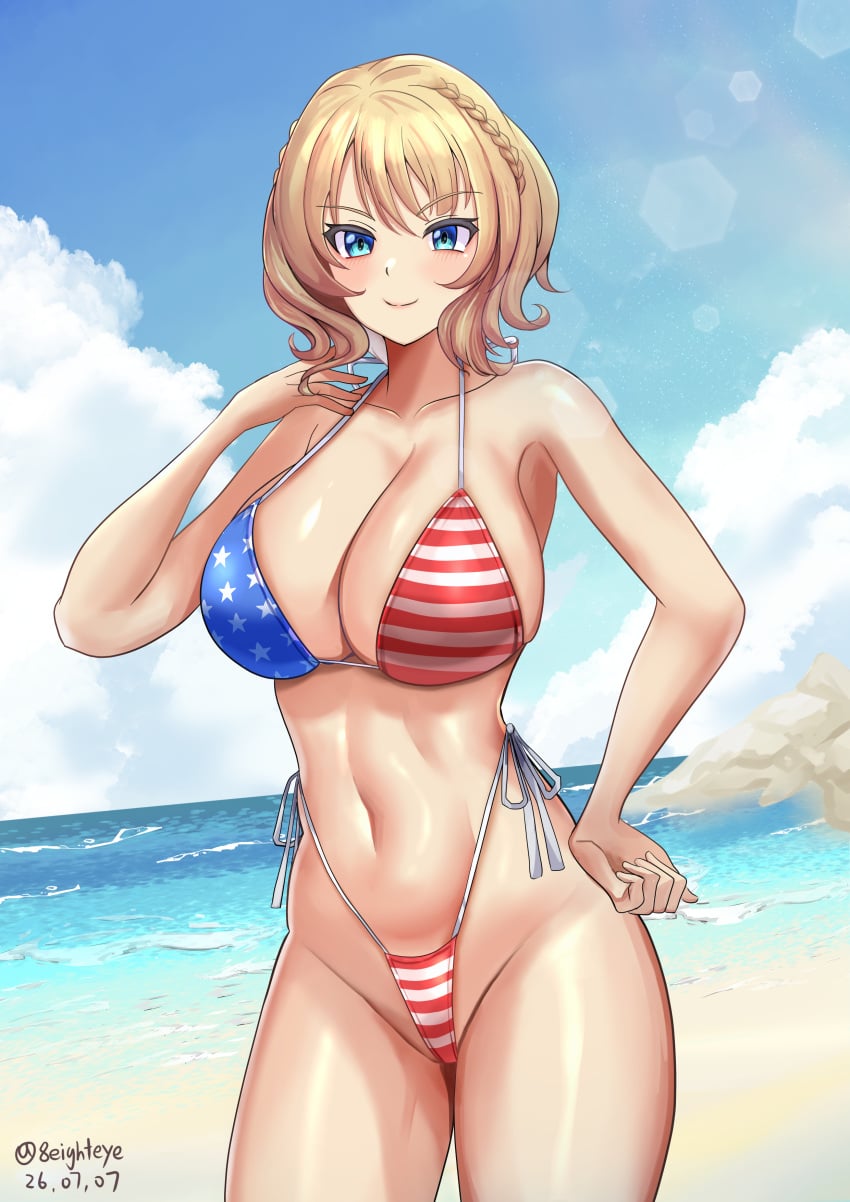 kantai collection, colorado, beach, bikini, blonde hair, blue eyes