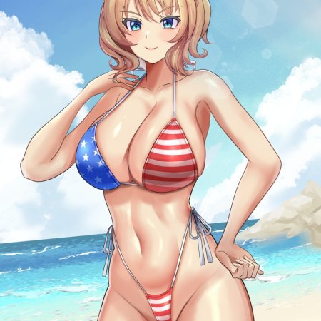 kantai collection, colorado, beach, bikini, blonde hair, blue eyes