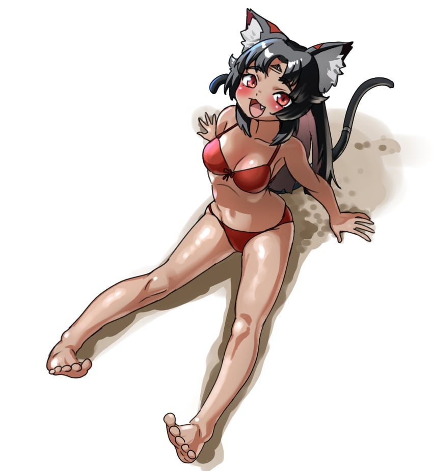 zenless zone zero, nekomiya mana, barefoot, beach, bikini, fang
