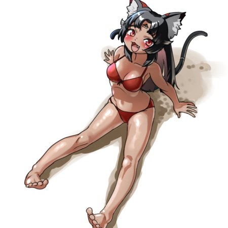 zenless zone zero, nekomiya mana, barefoot, beach, bikini, fang