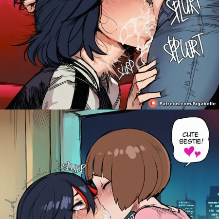 kill la kill, ahe gao, ahoge, all fours, alternate hair length, small breasts