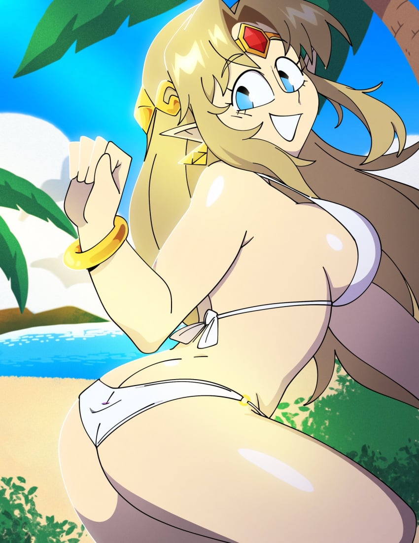 the legend of zelda, princess zelda, zelda, ass, ass focus, beach
