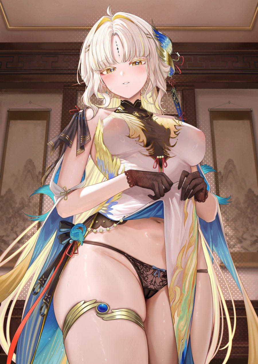 wuthering waves, suisui, black underwear, blonde, blonde female, blonde hair