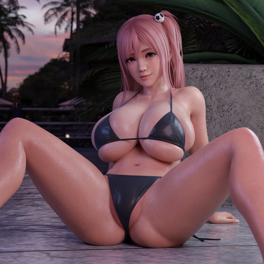 dead or alive, honoka, ass, big breasts, bikini, wet