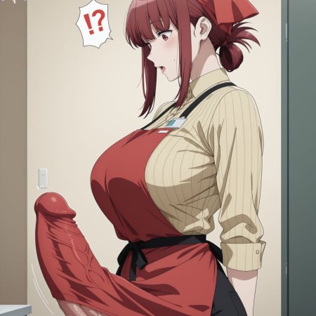 machine muse, ai generated, apron, big breasts, big cock, penis