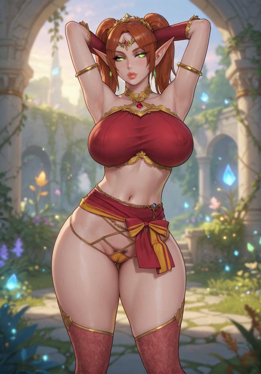 rgomez007, ai generated, blood elf, busty, cameltoe, elf ears