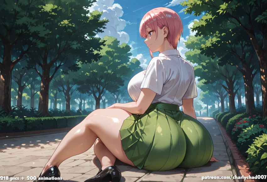 go-toubun no hanayome, nakano ichika, huge breasts, huge butt, light-skinned female, outdoors