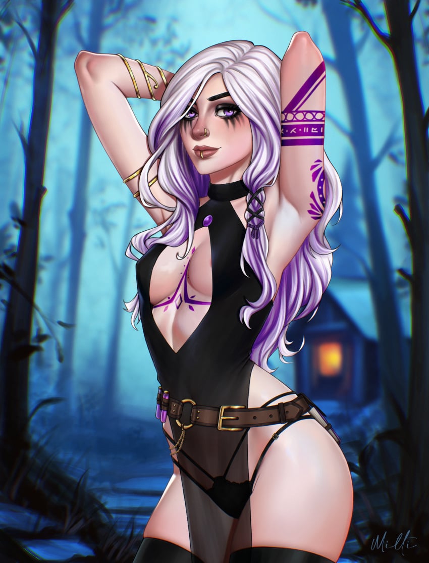 ashe, original character, braid, braided hair, choker, ear piercing