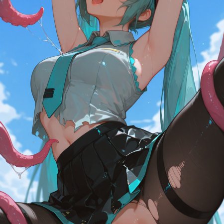 Electroworld, ai generated, hatsune miku, licking, long hair, tongue out