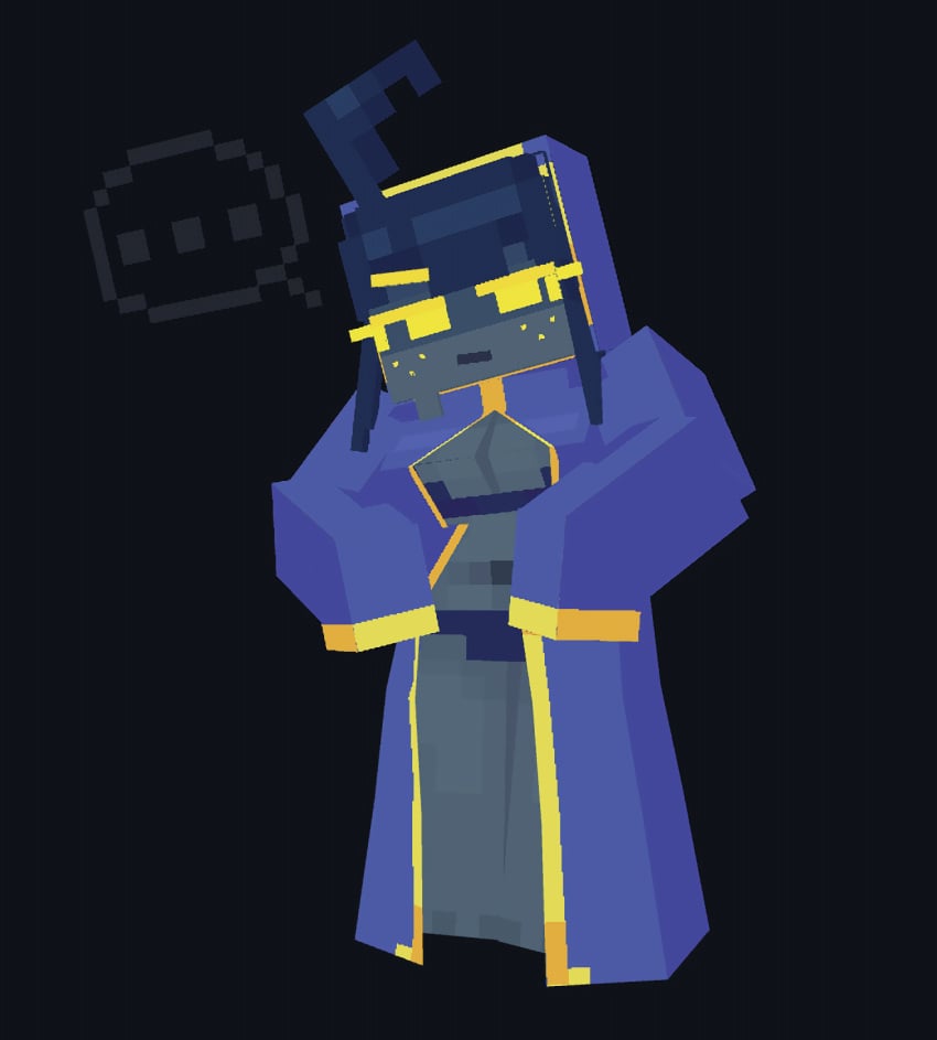 Artist, 3d artwork, 3d model, 3d render, minecraft, big ahoge