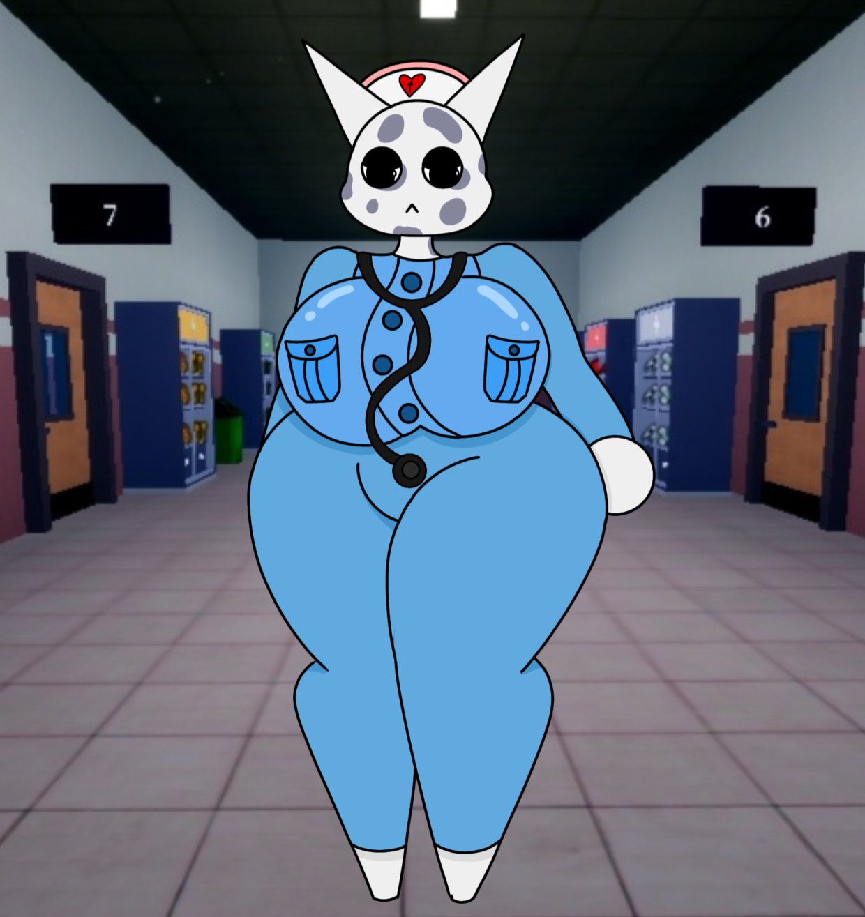 novice nsfw, animal hospital, roblox, head nurse, female, female only