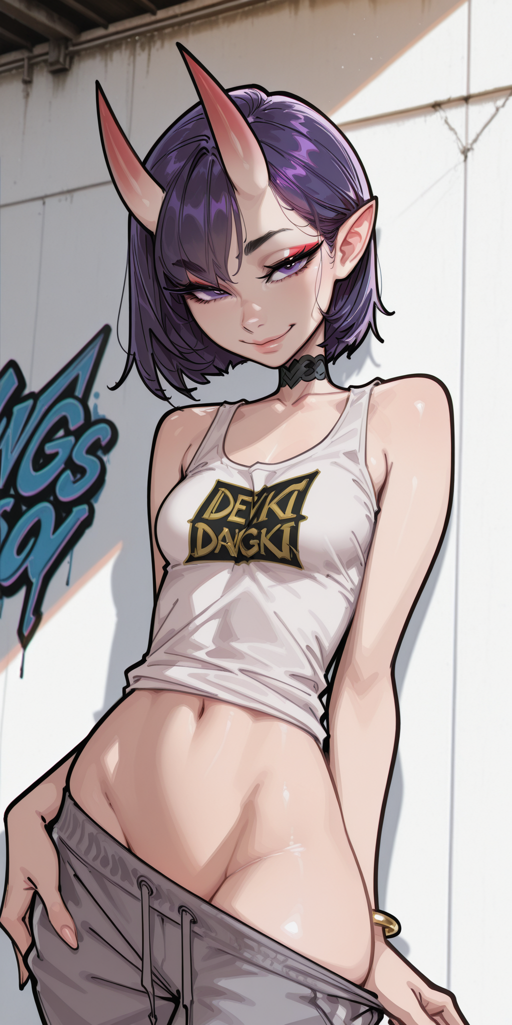 Molamaxuy, ai generated, shuten douji, 1girls, bracelet, choker