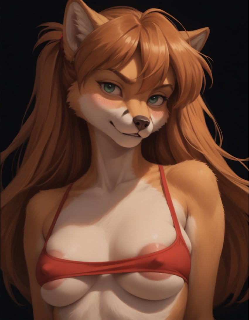 ai generated, 1girls, anthro, areola slip, big breasts, mostly nude