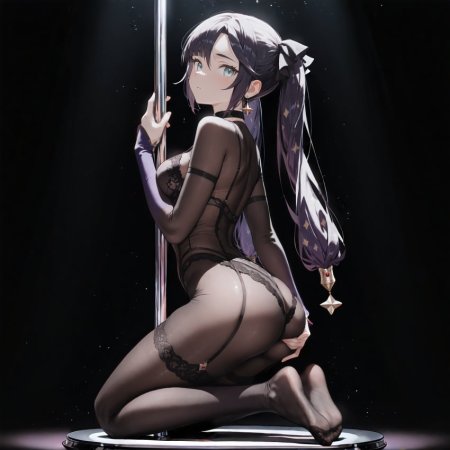 ai generated, genshin impact, mona, ass grab, solo, strip club