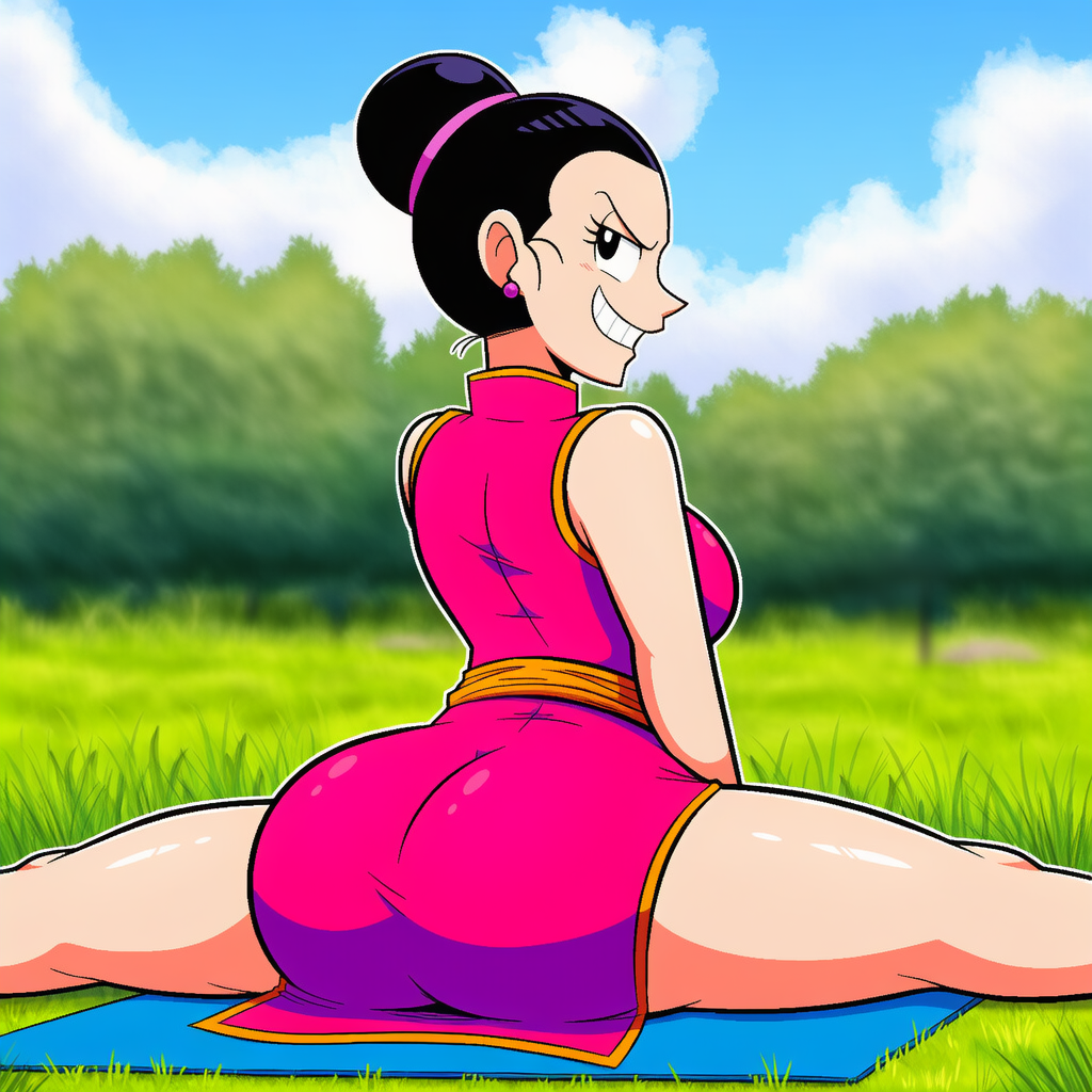ai generated, dragon ball, chichi, bubble butt, clothed, smug smile