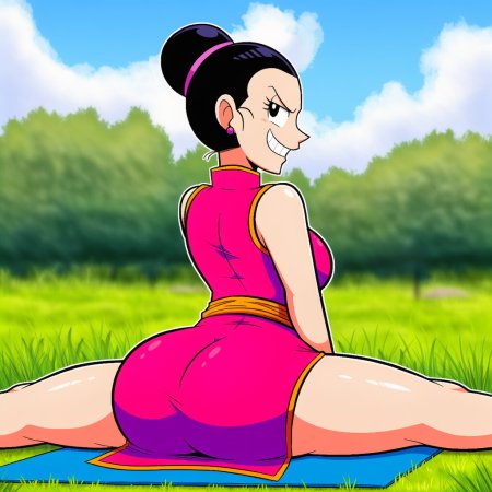 ai generated, dragon ball, chichi, bubble butt, clothed, smug smile