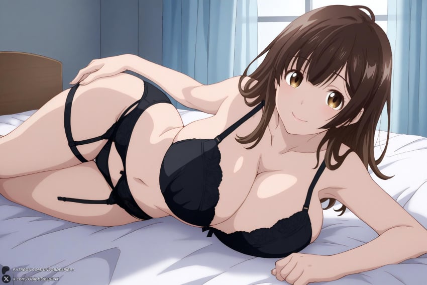 Unjobdespiert, ai generated, ogiwara sayu, bangs, bed, big ass