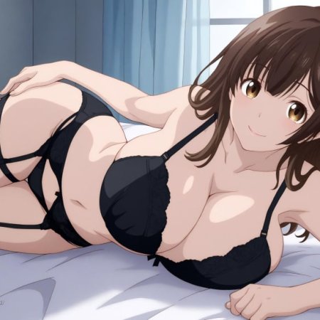 Unjobdespiert, ai generated, ogiwara sayu, bangs, bed, big ass