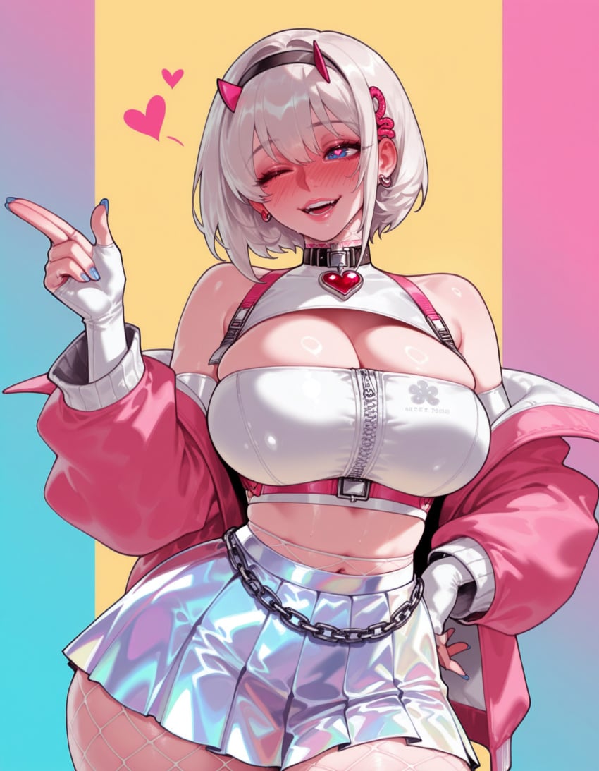Balecxi, ai generated, nier: automata, blue nails, white hair, blush