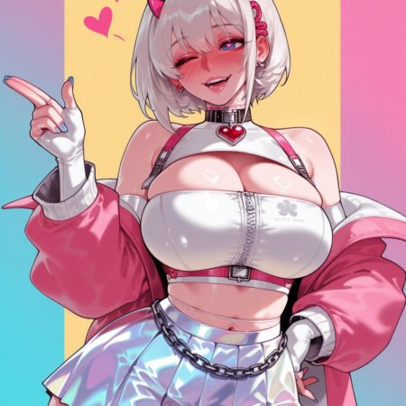 Balecxi, ai generated, nier: automata, blue nails, white hair, blush