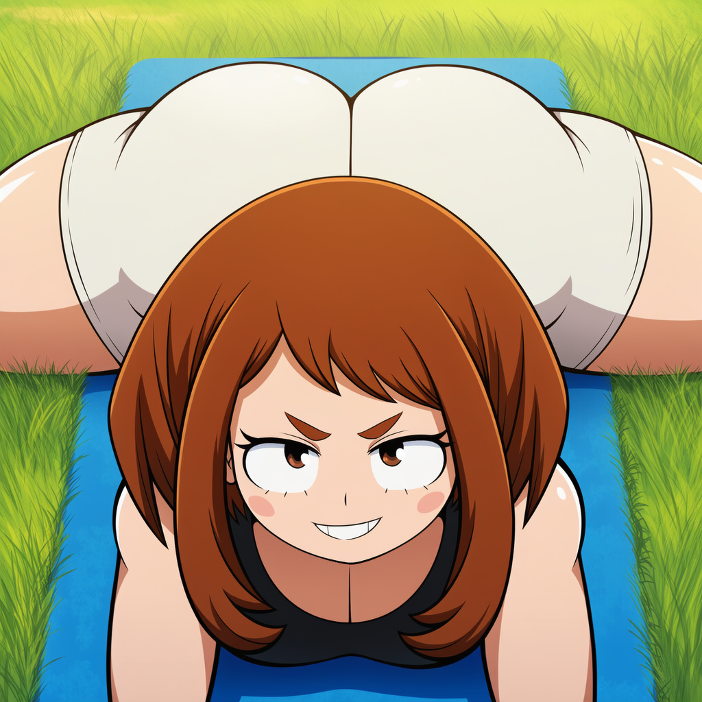 ai generated, my hero academia, ochako uraraka, uraraka ochako, big ass, white shorts