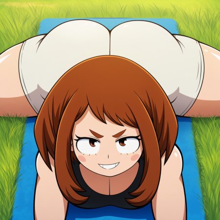 ai generated, my hero academia, ochako uraraka, uraraka ochako, big ass, white shorts