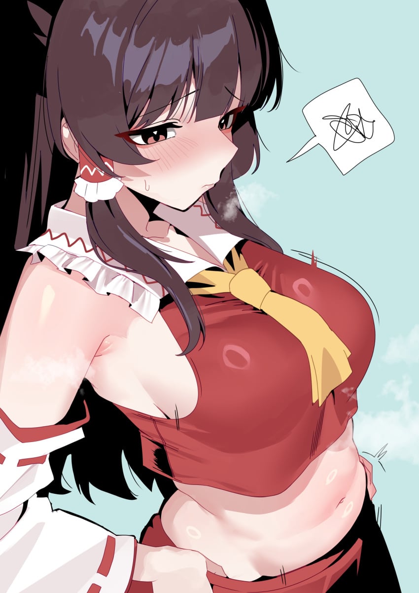 ai generated, touhou, hakurei reimu, bangs, breasts, brown eyes