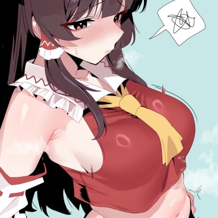 ai generated, touhou, hakurei reimu, bangs, breasts, brown eyes