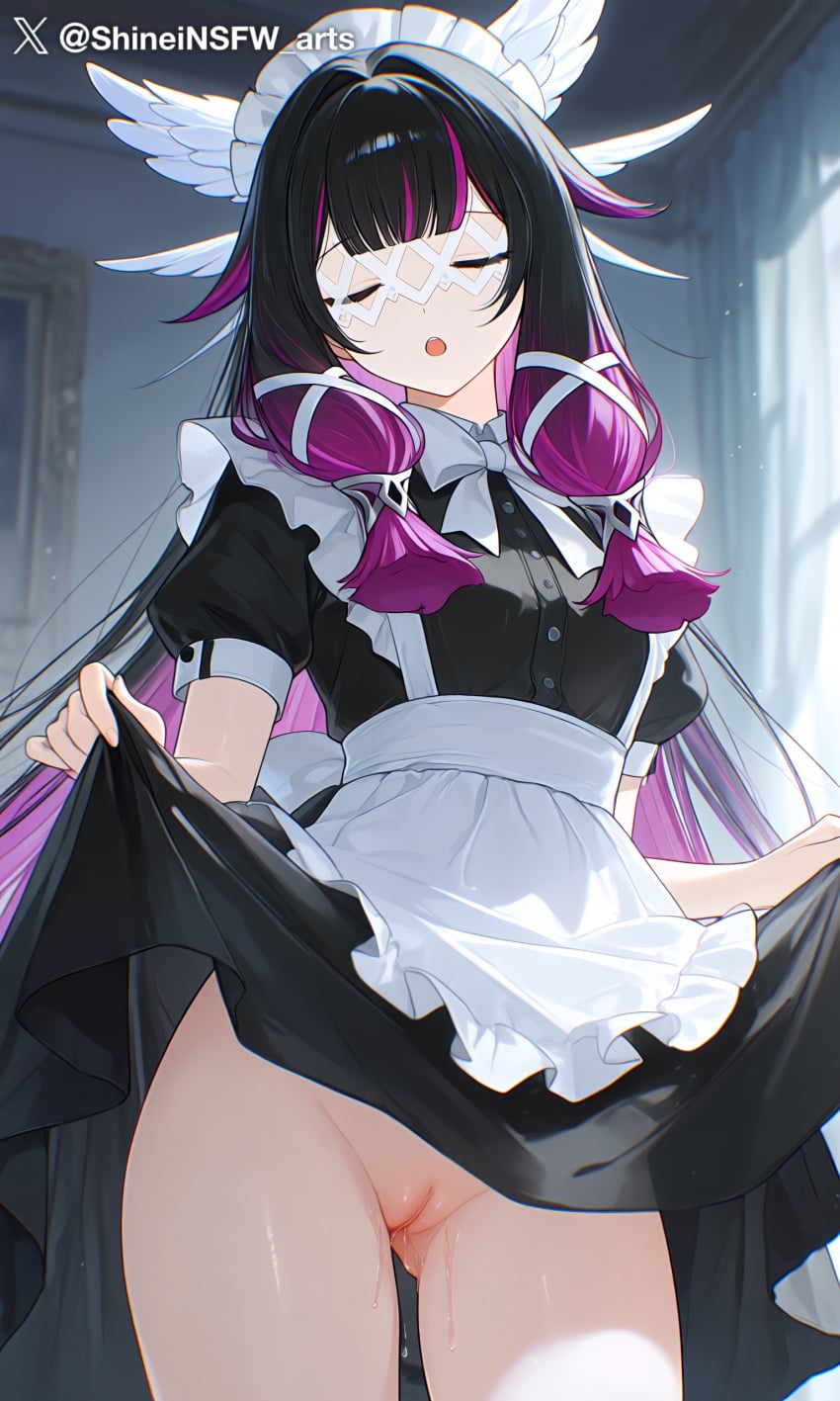Shineinsfw, ai generated, genshin impact, columbina, 1girls, black hair