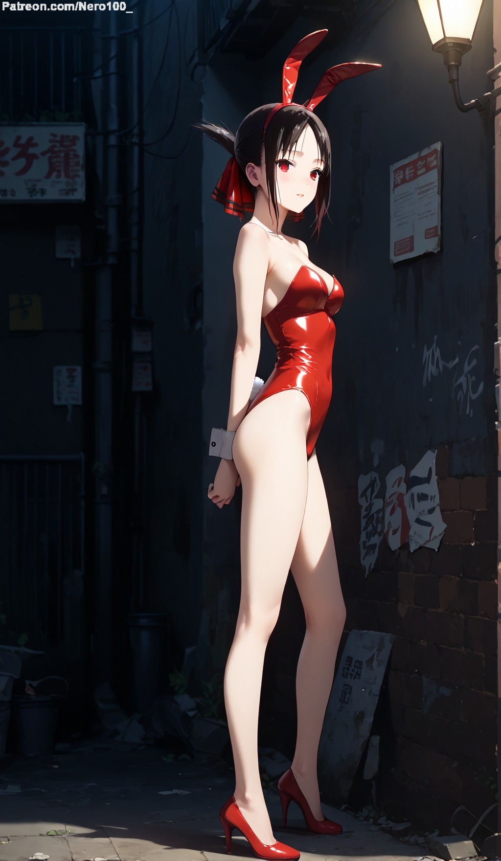 nero100, ai generated, shinomiya kaguya, curvy, grey hair, breasts