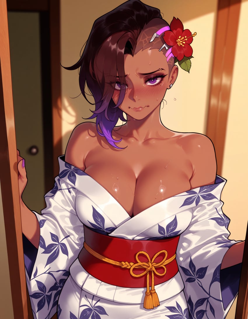 Balecxi, ai generated, hooters, overwatch, sombra, dark skin
