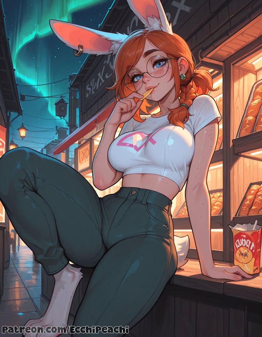 Ecchipeachi, ai generated, league of legends, aurora, bunny girl, nipples