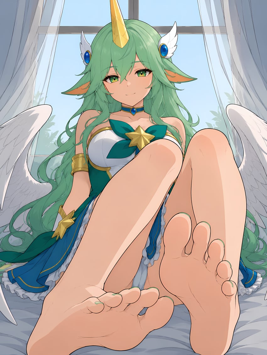 ai generated, league of legends, star guardian series, soraka, elf ears, long hair