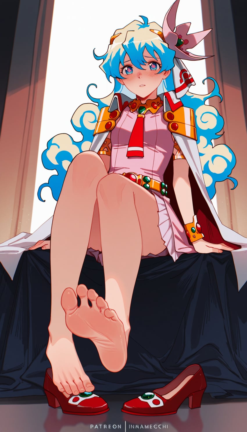 ai generated, nia teppelin, 1girls, barefoot, blush, female