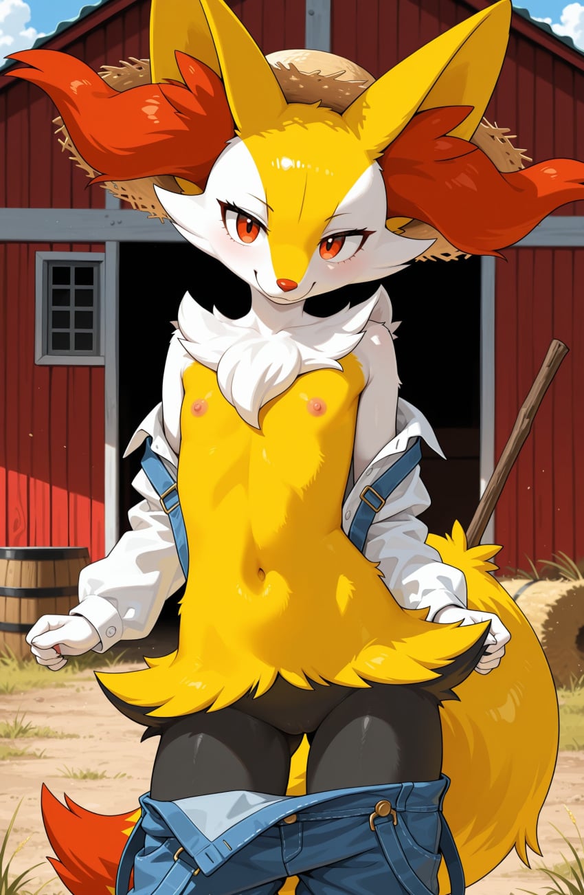 Zonoya, ai generated, nintendo, pokemon, braixen, innie pussy