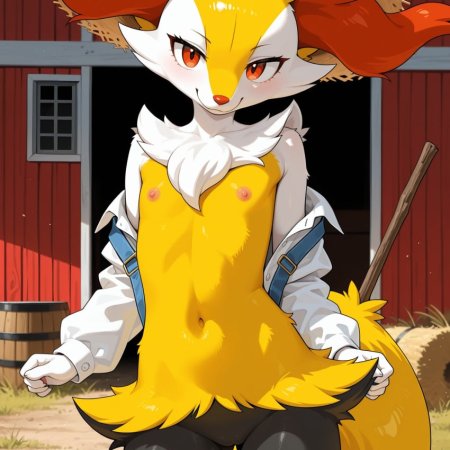 Zonoya, ai generated, nintendo, pokemon, braixen, innie pussy