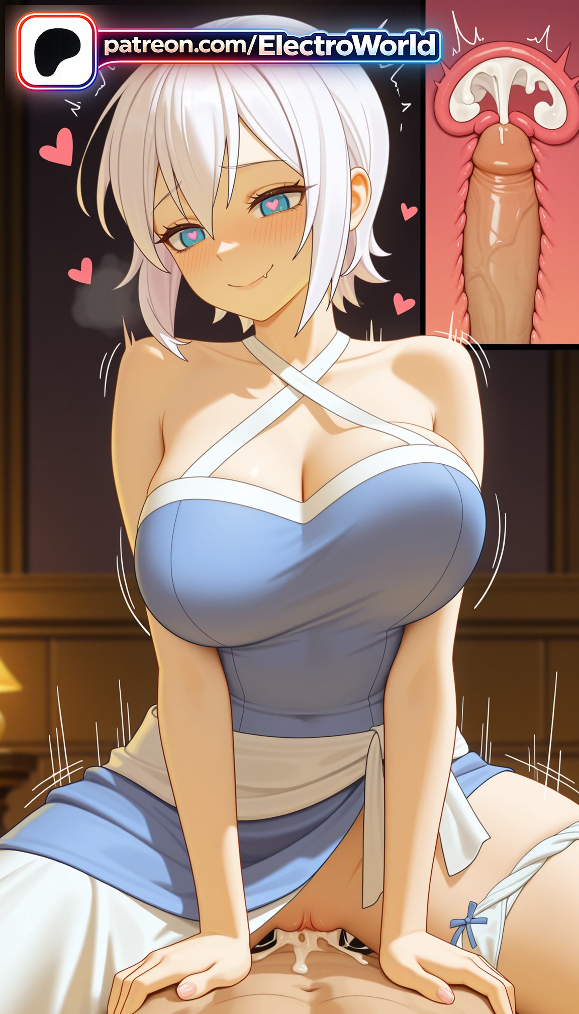 Electroworld, ai generated, fairy tail, lisanna strauss, breasts, cowgirl position
