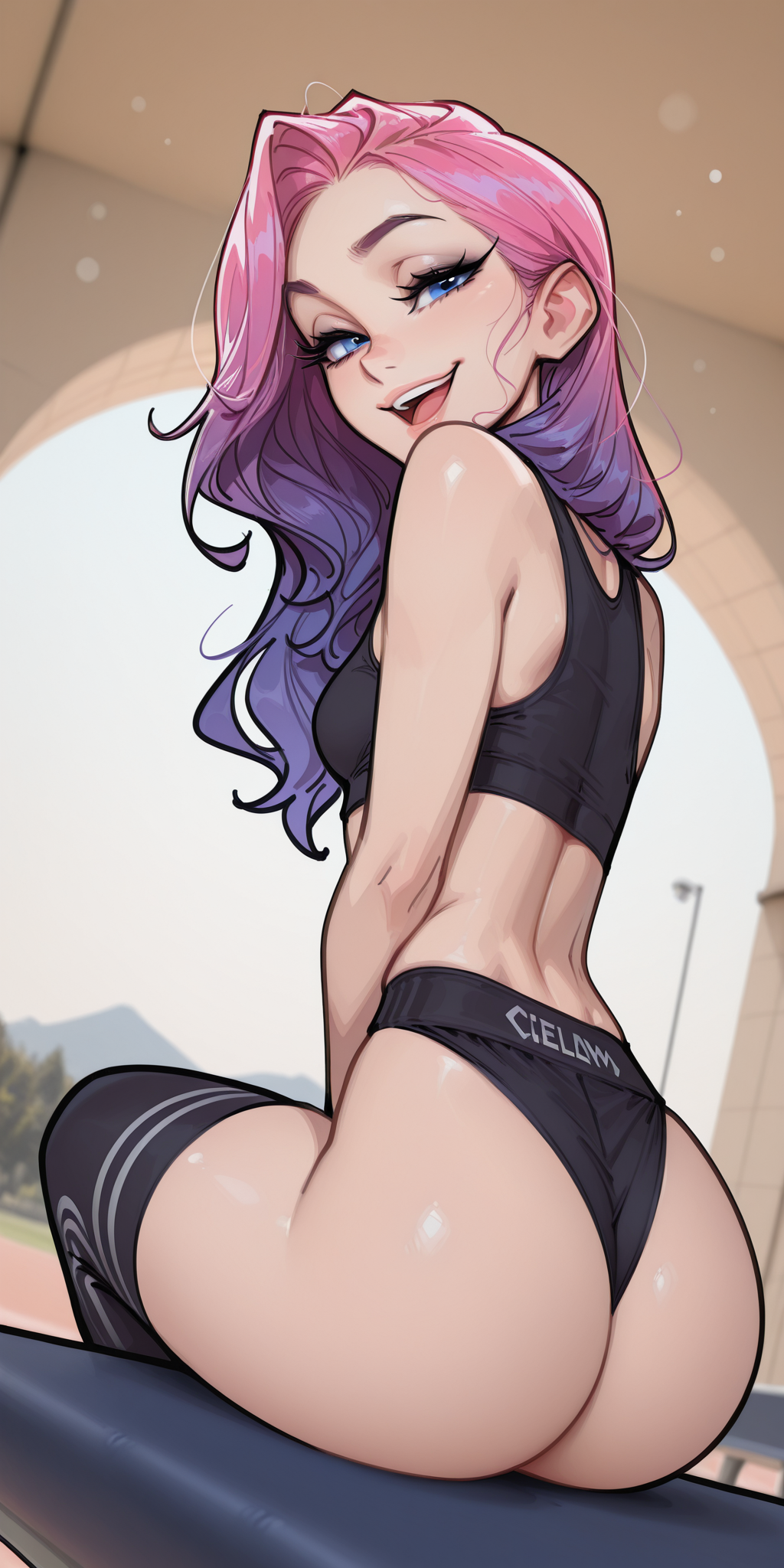 Molamaxuy, ai generated, league of legends, seraphine, ass, midriff