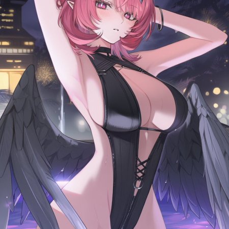 ai generated, zenless zone zero, remielle dan, bangs, blush, bow
