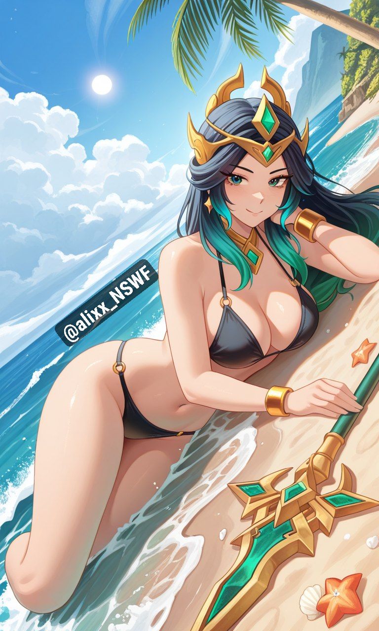 alixx nswf, ai art, ai generated, mobile legends: bang bang, kadita, beach