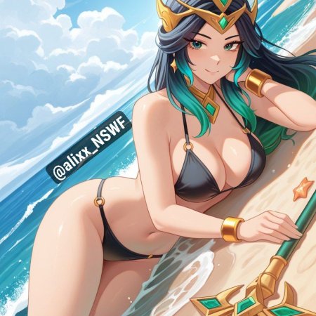 alixx nswf, ai art, ai generated, mobile legends: bang bang, kadita, beach