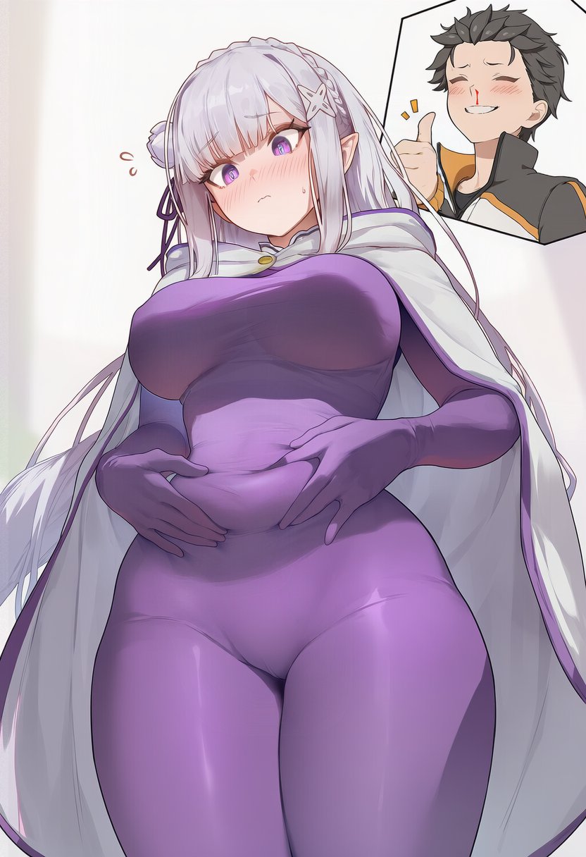 Surinai, ai generated, emilia, natsuki subaru, black hair, blush