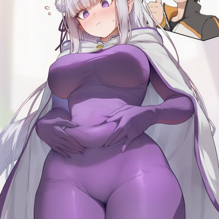 Surinai, ai generated, emilia, natsuki subaru, black hair, blush