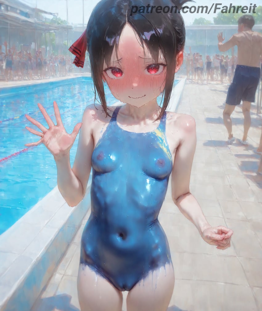 Fahreit, ai generated, shinomiya kaguya, blush, completely nude, handprint