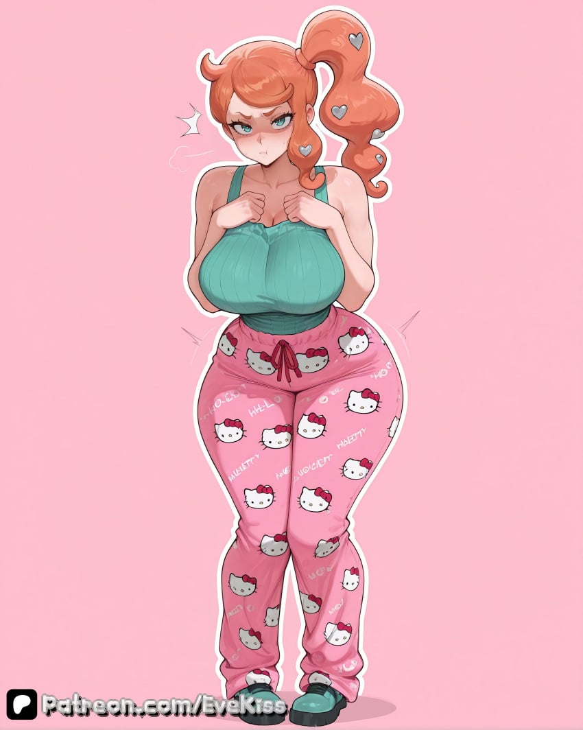 Evekiss, ai generated, pokemon, sonia, breasts, curvy