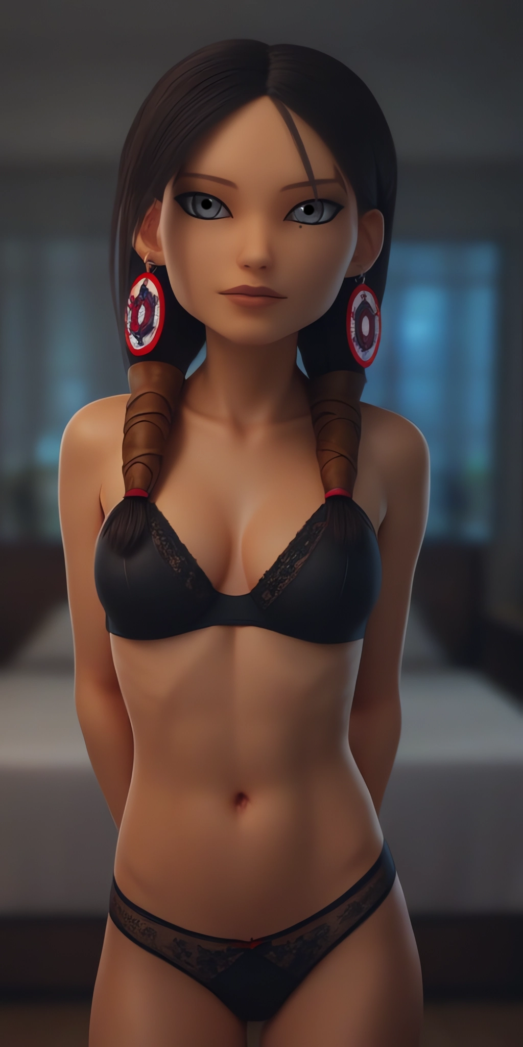 ai generated, miraculous ladybug, jessica keynes, black bra, black panties, bow panties